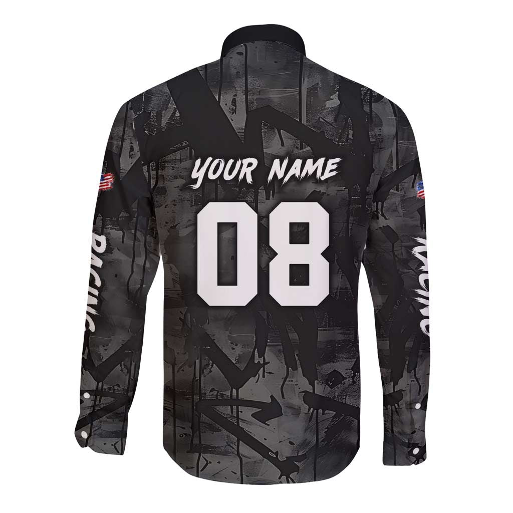 Custom American Flag Skull Motocross Long Sleeve Button Shirt - Wonder Print Shop