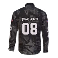 Custom American Flag Skull Motocross Long Sleeve Button Shirt - Wonder Print Shop