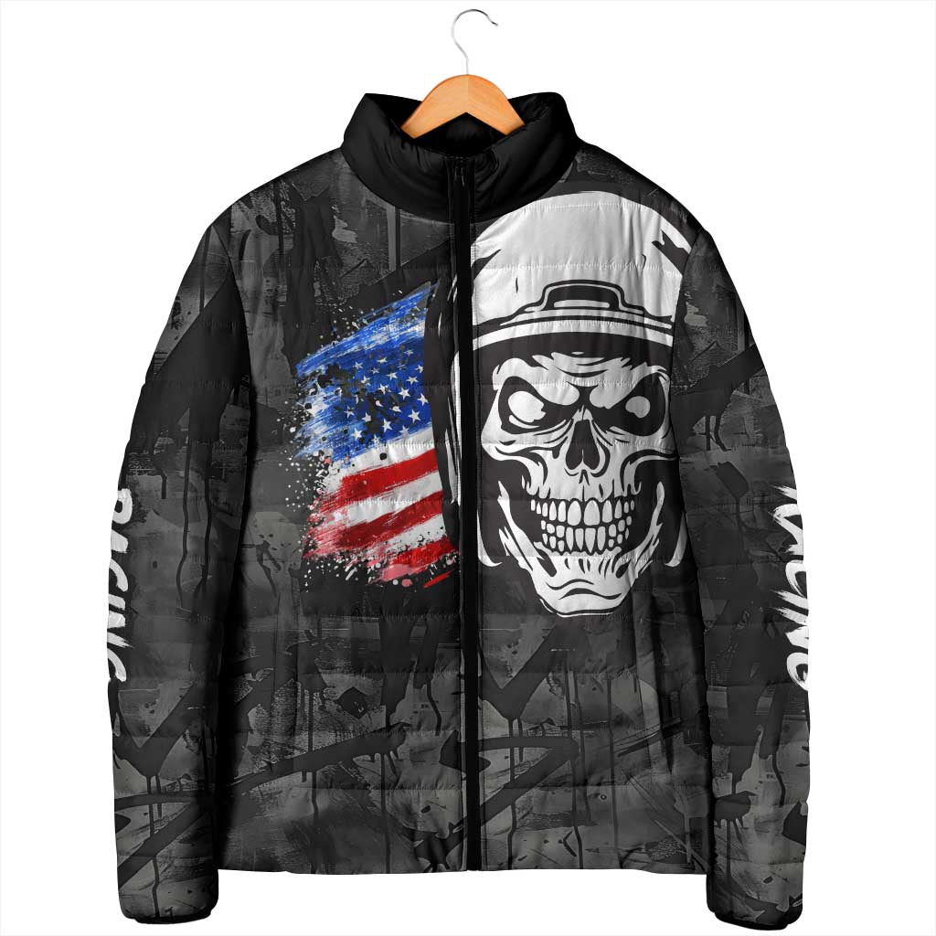 Custom American Flag Skull Motocross Padded Jacket - Wonder Print Shop