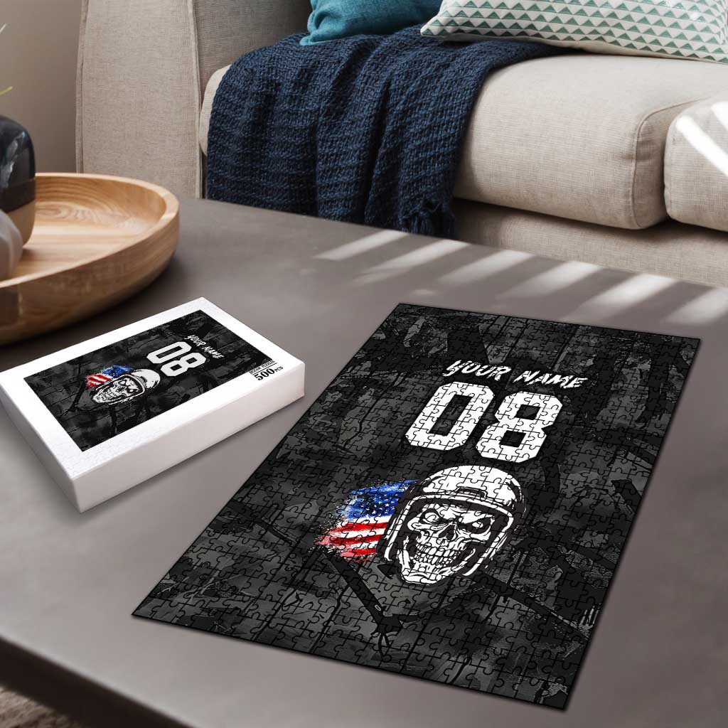 Custom American Flag Skull Motocross Puzzle - Wonder Print Shop