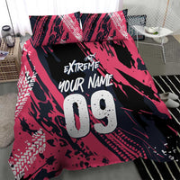Custom Extreme Motocross Pink Bedding Set with Bold Tire Track Graphics - Wonder Print Shop