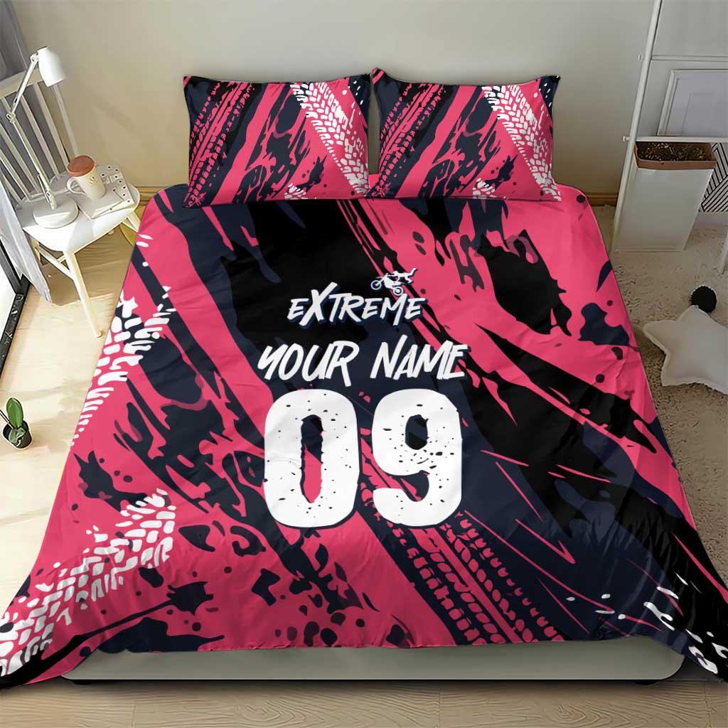 Custom Extreme Motocross Pink Bedding Set with Bold Tire Track Graphics - Wonder Print Shop