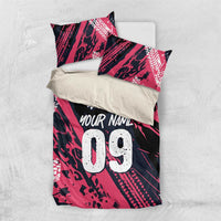 Custom Extreme Motocross Pink Bedding Set with Bold Tire Track Graphics - Wonder Print Shop