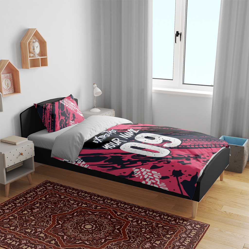 Custom Extreme Motocross Pink Bedding Set with Bold Tire Track Graphics - Wonder Print Shop