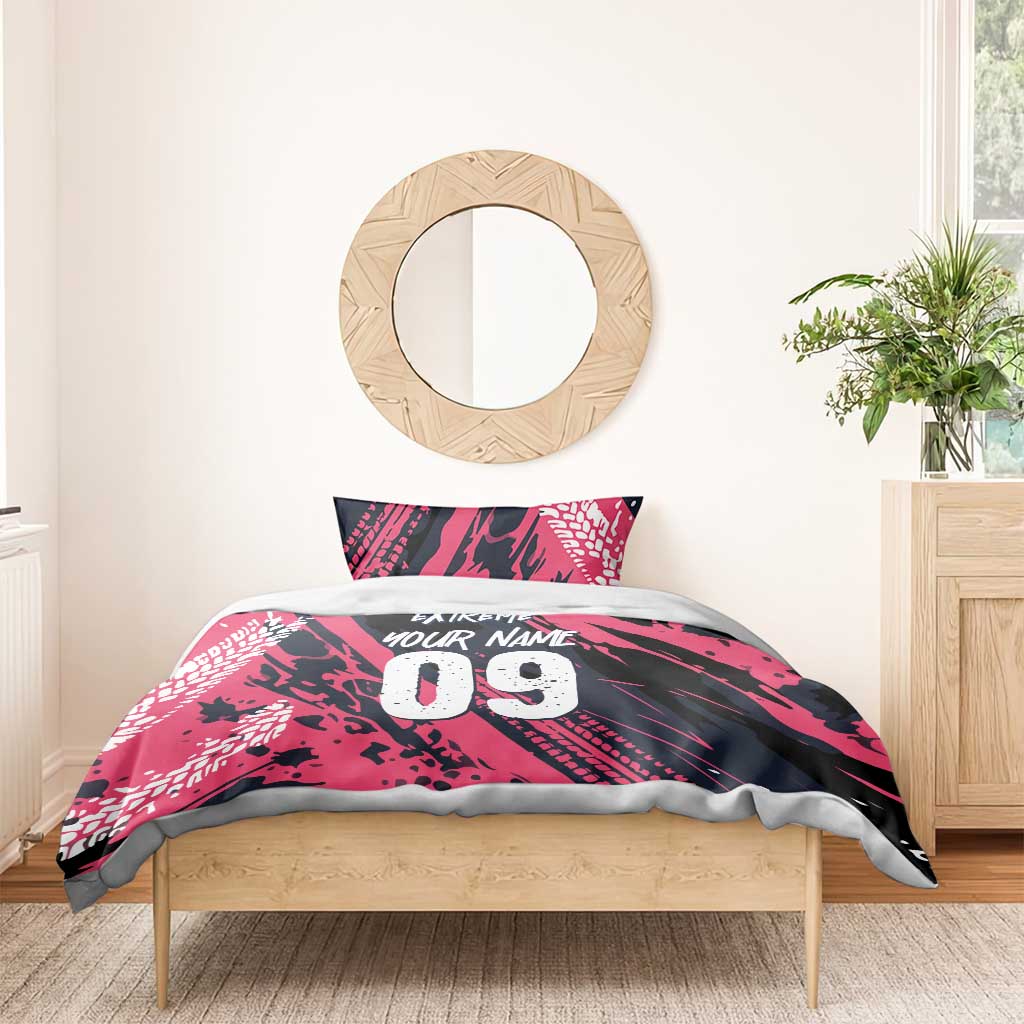 Custom Extreme Motocross Pink Bedding Set with Bold Tire Track Graphics - Wonder Print Shop