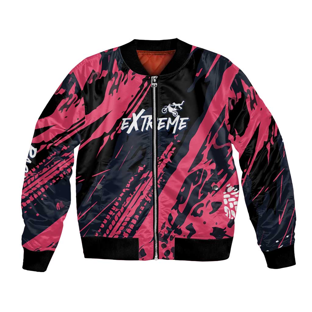 Custom Extreme Motocross Pink Bomber Jacket with Bold Tire Track Graphics - Wonder Print Shop