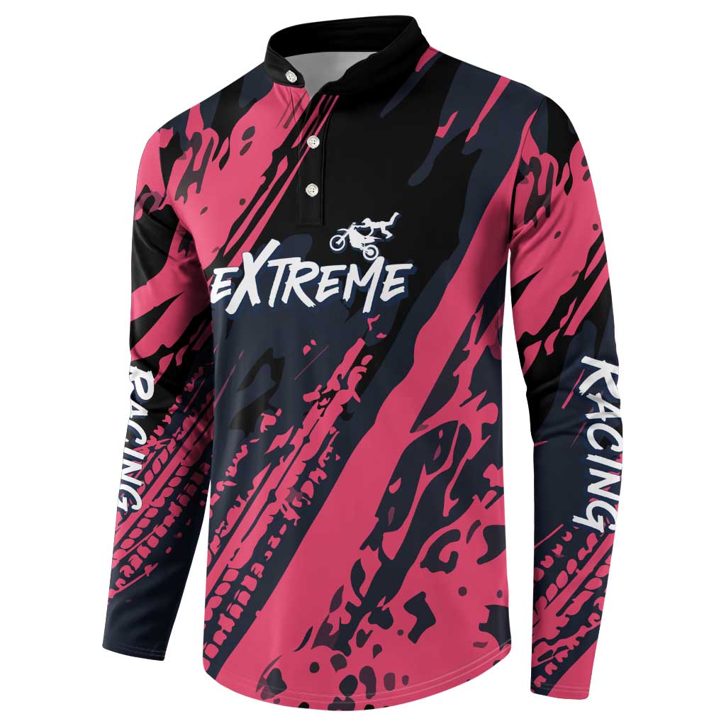 Custom Extreme Motocross Pink Button Sweatshirt with Bold Tire Track Graphics - Wonder Print Shop