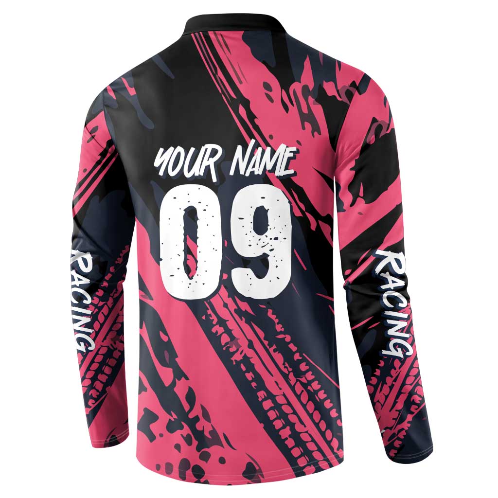 Custom Extreme Motocross Pink Button Sweatshirt with Bold Tire Track Graphics - Wonder Print Shop