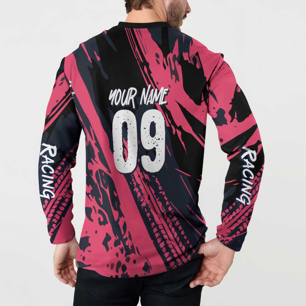 Custom Extreme Motocross Pink Button Sweatshirt with Bold Tire Track Graphics - Wonder Print Shop