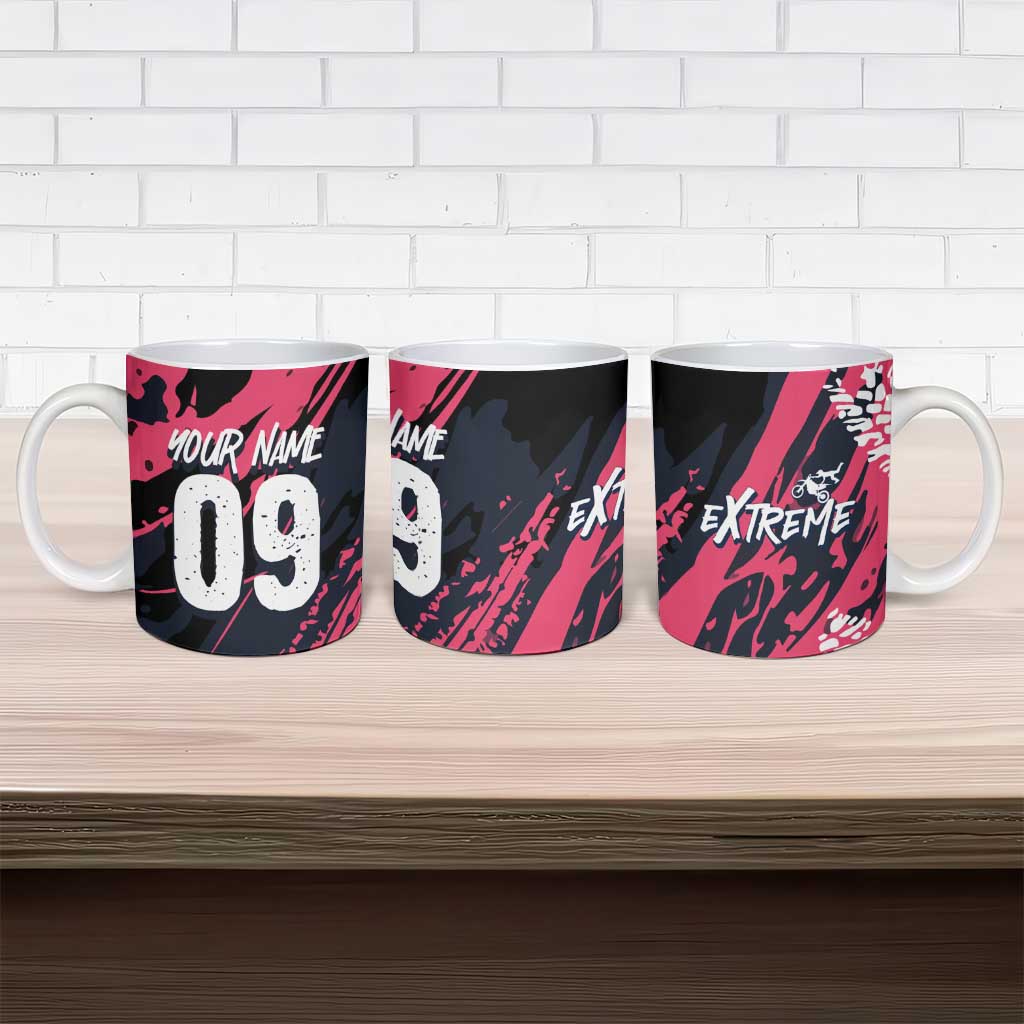 Custom Extreme Motocross Pink Ceramic Mug with Bold Tire Track Graphics - Wonder Print Shop