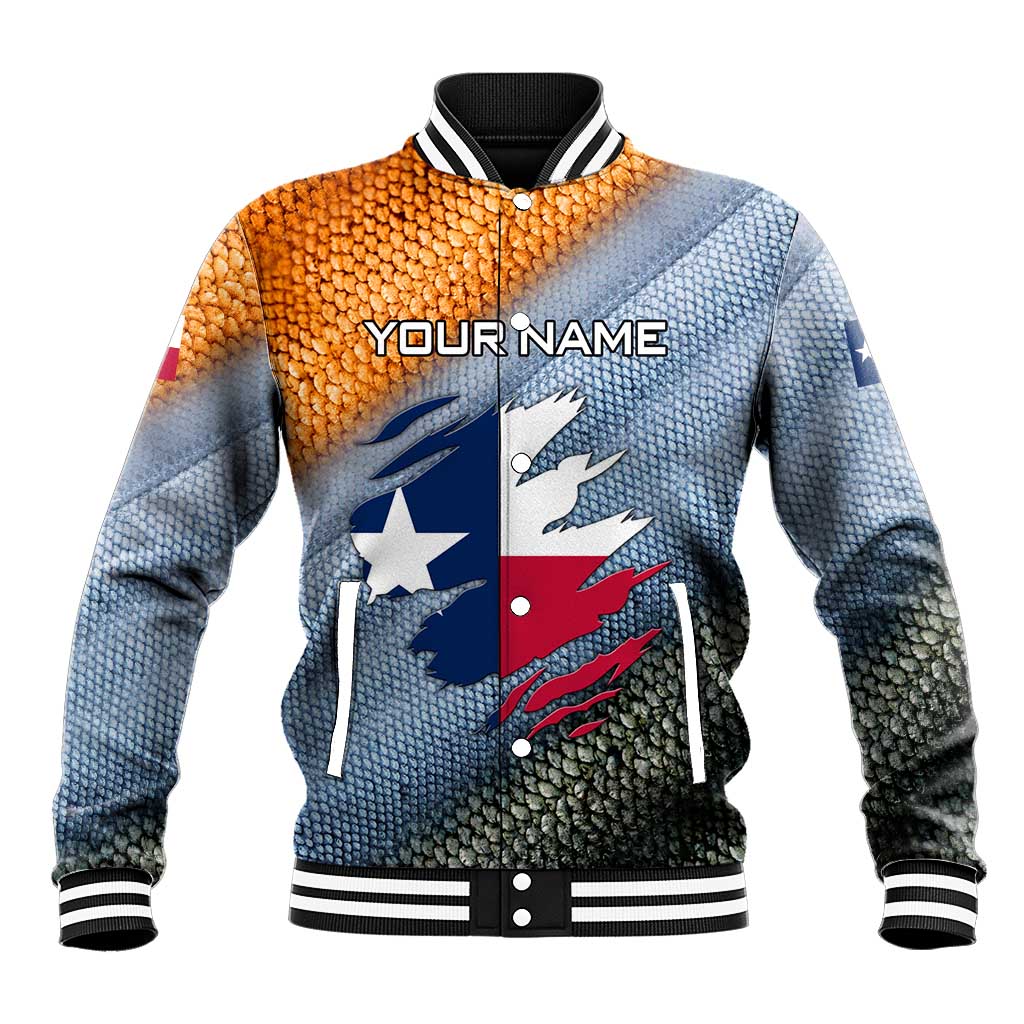 Custom Texas Flag Baseball Jacket with Ripped Effect and Fish Scale Pattern - Wonder Print Shop