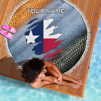 Custom Texas Flag Beach Blanket with Ripped Effect and Fish Scale Pattern - Wonder Print Shop