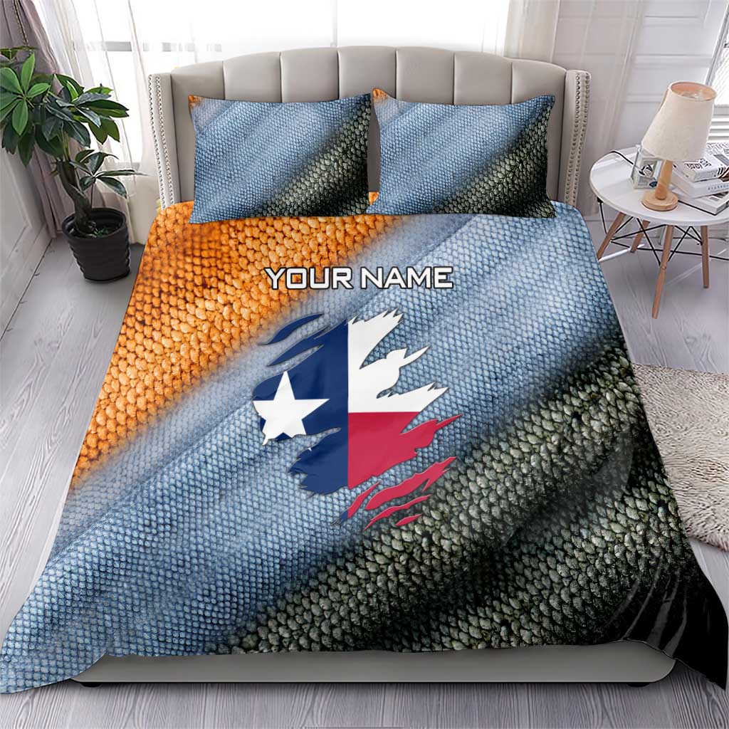 Custom Texas Flag Bedding Set with Ripped Effect and Fish Scale Pattern - Wonder Print Shop