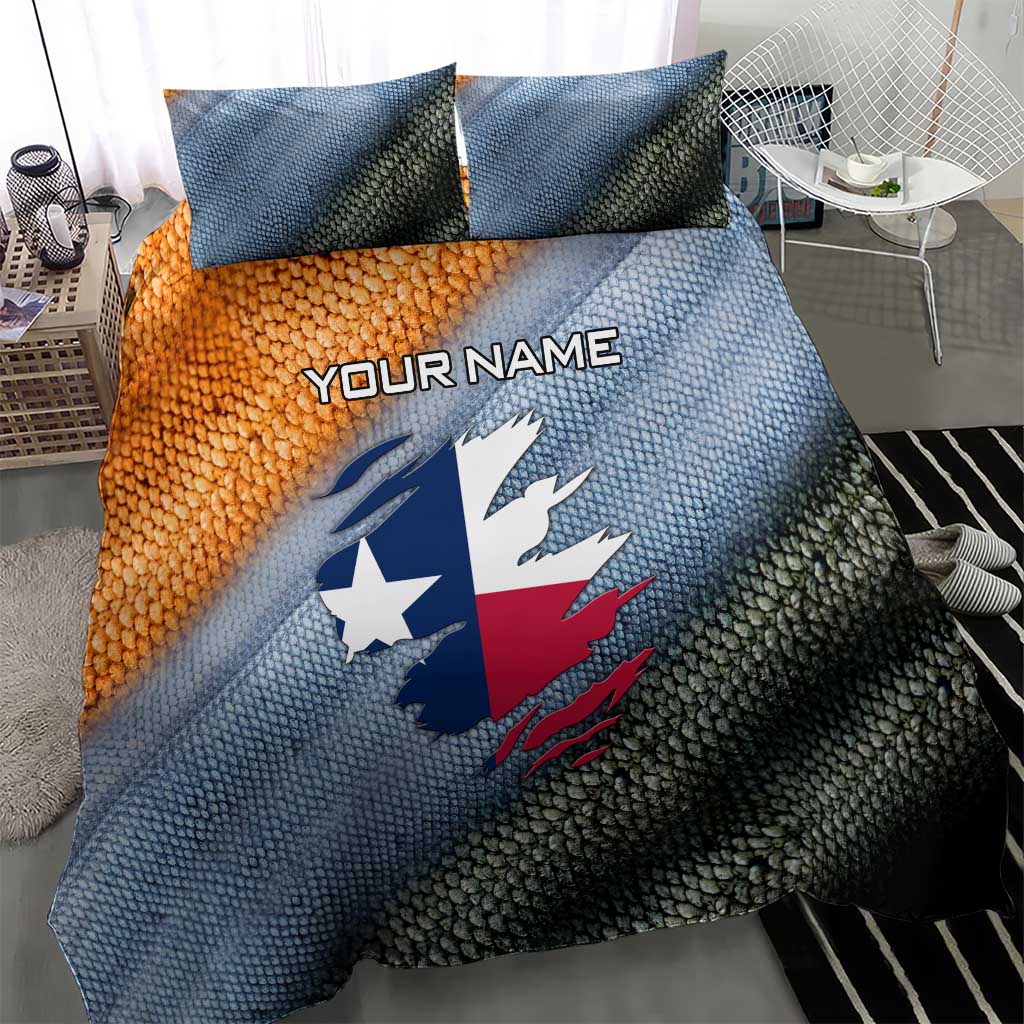 Custom Texas Flag Bedding Set with Ripped Effect and Fish Scale Pattern - Wonder Print Shop