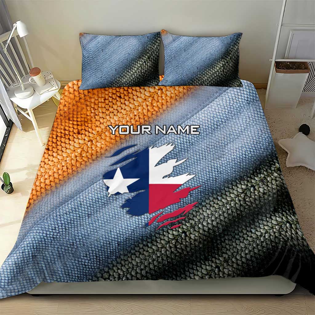 Custom Texas Flag Bedding Set with Ripped Effect and Fish Scale Pattern - Wonder Print Shop