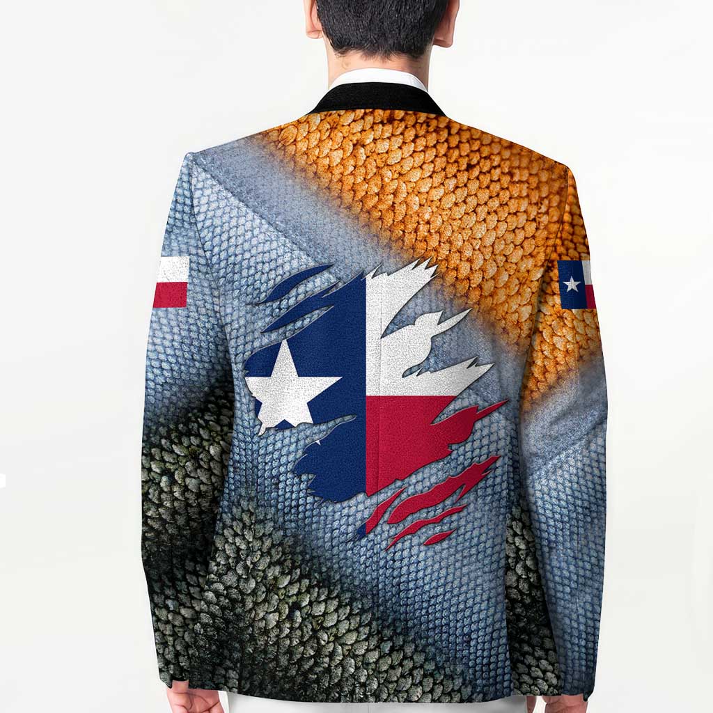 Custom Texas Flag Blazer with Ripped Effect and Fish Scale Pattern - Wonder Print Shop