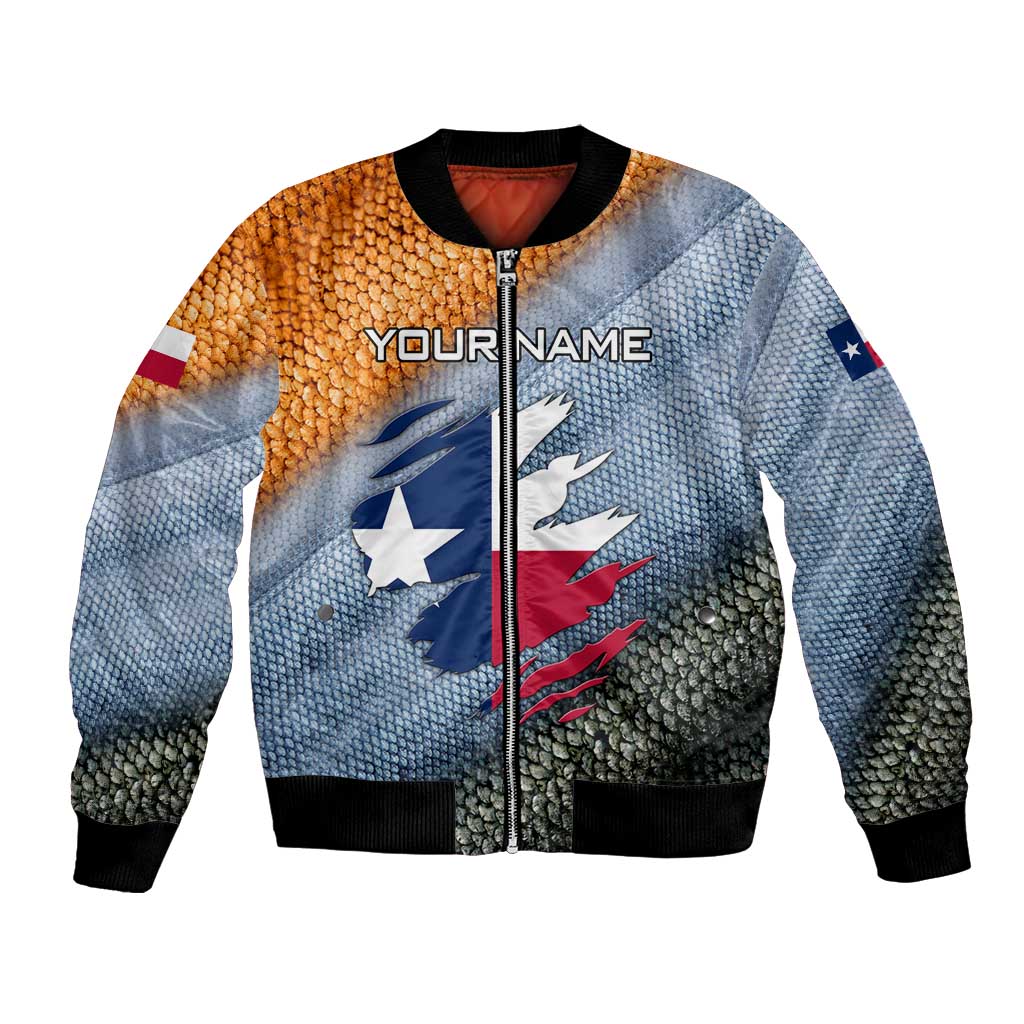 Custom Texas Flag Bomber Jacket with Ripped Effect and Fish Scale Pattern - Wonder Print Shop