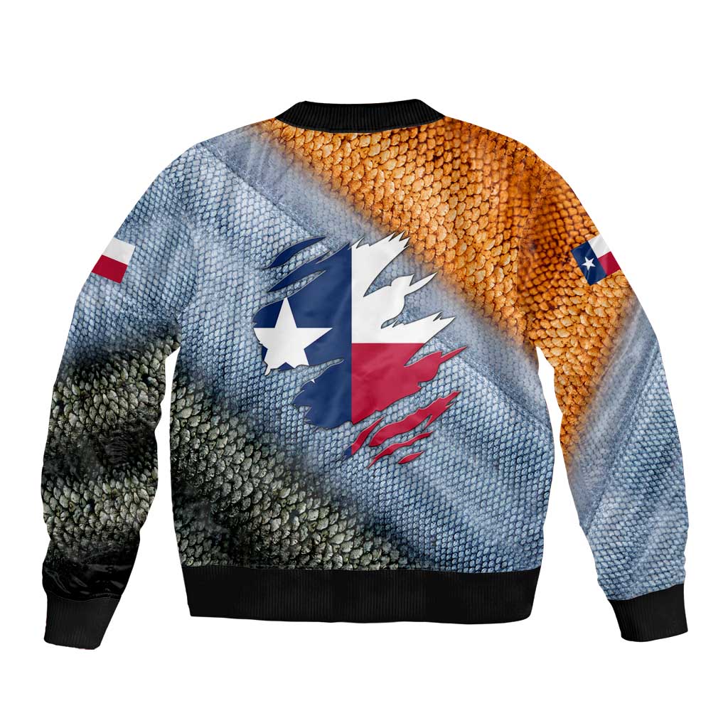 Custom Texas Flag Bomber Jacket with Ripped Effect and Fish Scale Pattern - Wonder Print Shop