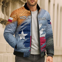 Custom Texas Flag Bomber Puffer Jacket with Ripped Effect and Fish Scale Pattern - Wonder Print Shop