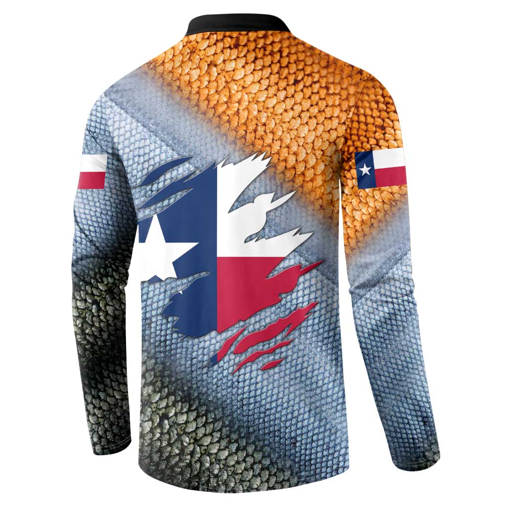 Custom Texas Flag Button Sweatshirt with Ripped Effect and Fish Scale Pattern - Wonder Print Shop
