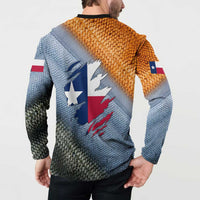 Custom Texas Flag Button Sweatshirt with Ripped Effect and Fish Scale Pattern - Wonder Print Shop