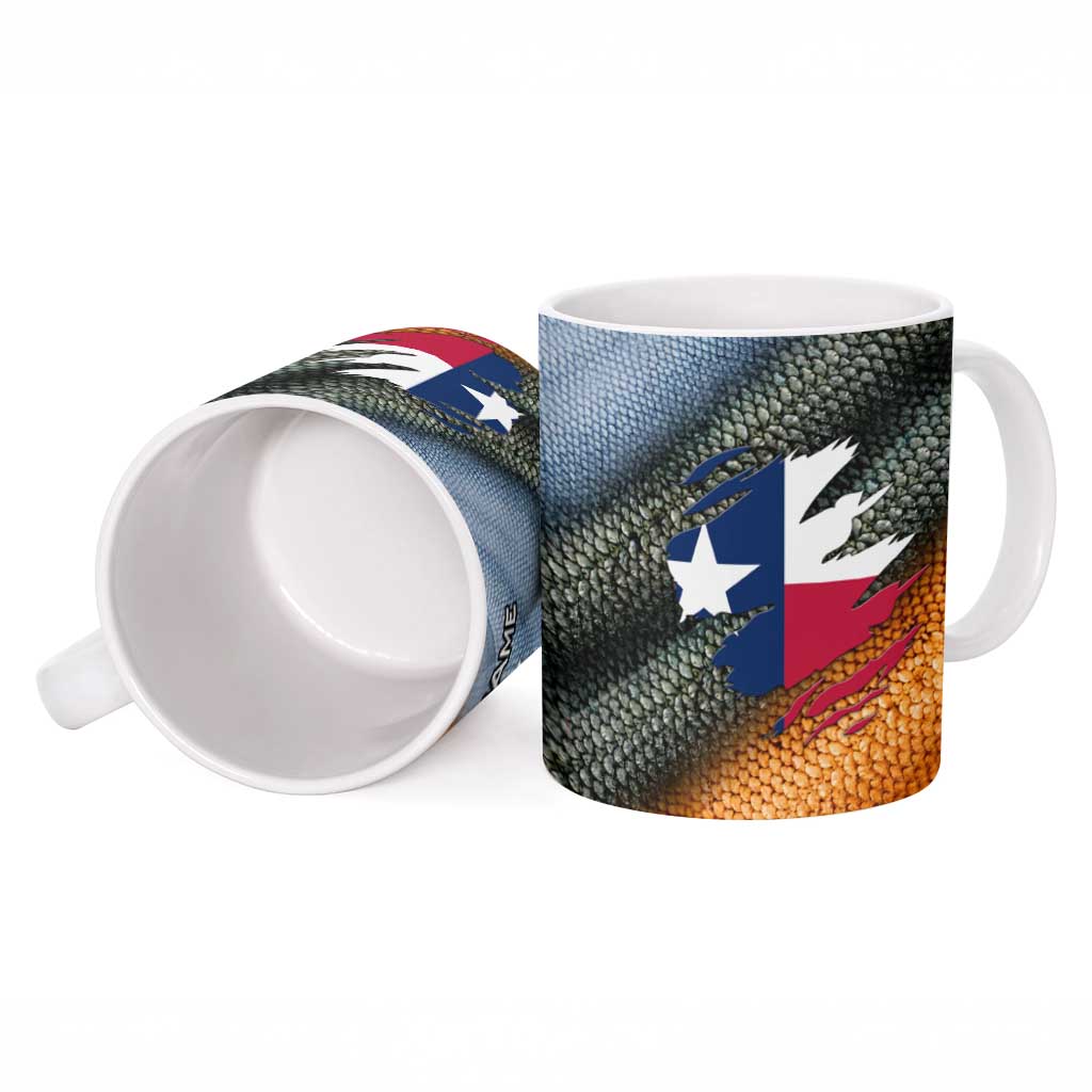 Custom Texas Flag Ceramic Mug with Ripped Effect and Fish Scale Pattern - Wonder Print Shop