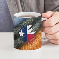 Custom Texas Flag Ceramic Mug with Ripped Effect and Fish Scale Pattern - Wonder Print Shop