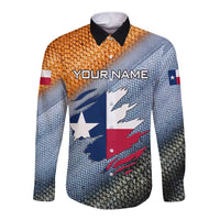 Custom Texas Flag Long Sleeve Button Shirt with Ripped Effect and Fish Scale Pattern - Wonder Print Shop