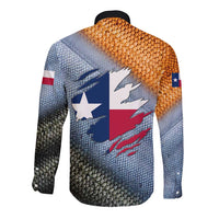 Custom Texas Flag Long Sleeve Button Shirt with Ripped Effect and Fish Scale Pattern - Wonder Print Shop