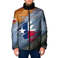 Custom Texas Flag Padded Jacket with Ripped Effect and Fish Scale Pattern - Wonder Print Shop