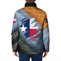 Custom Texas Flag Padded Jacket with Ripped Effect and Fish Scale Pattern - Wonder Print Shop
