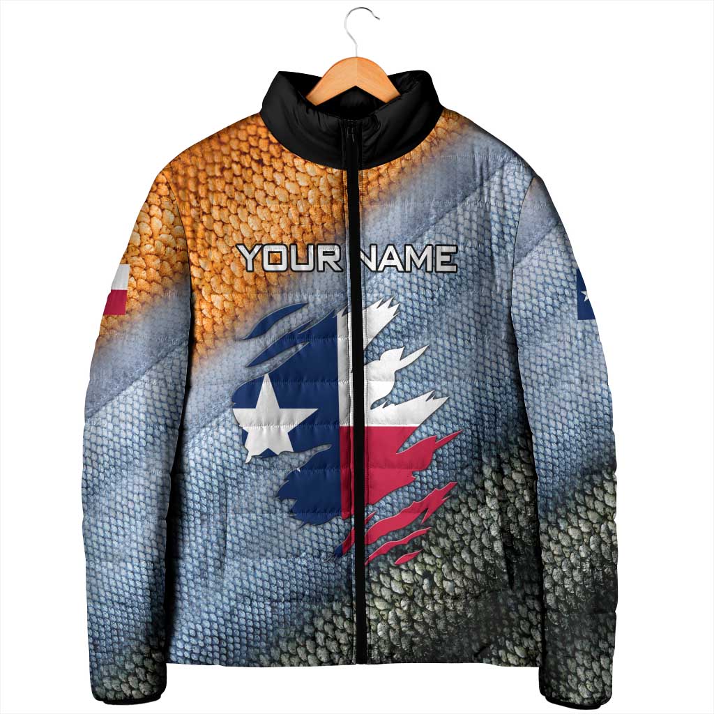 Custom Texas Flag Padded Jacket with Ripped Effect and Fish Scale Pattern - Wonder Print Shop