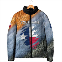 Custom Texas Flag Padded Jacket with Ripped Effect and Fish Scale Pattern - Wonder Print Shop