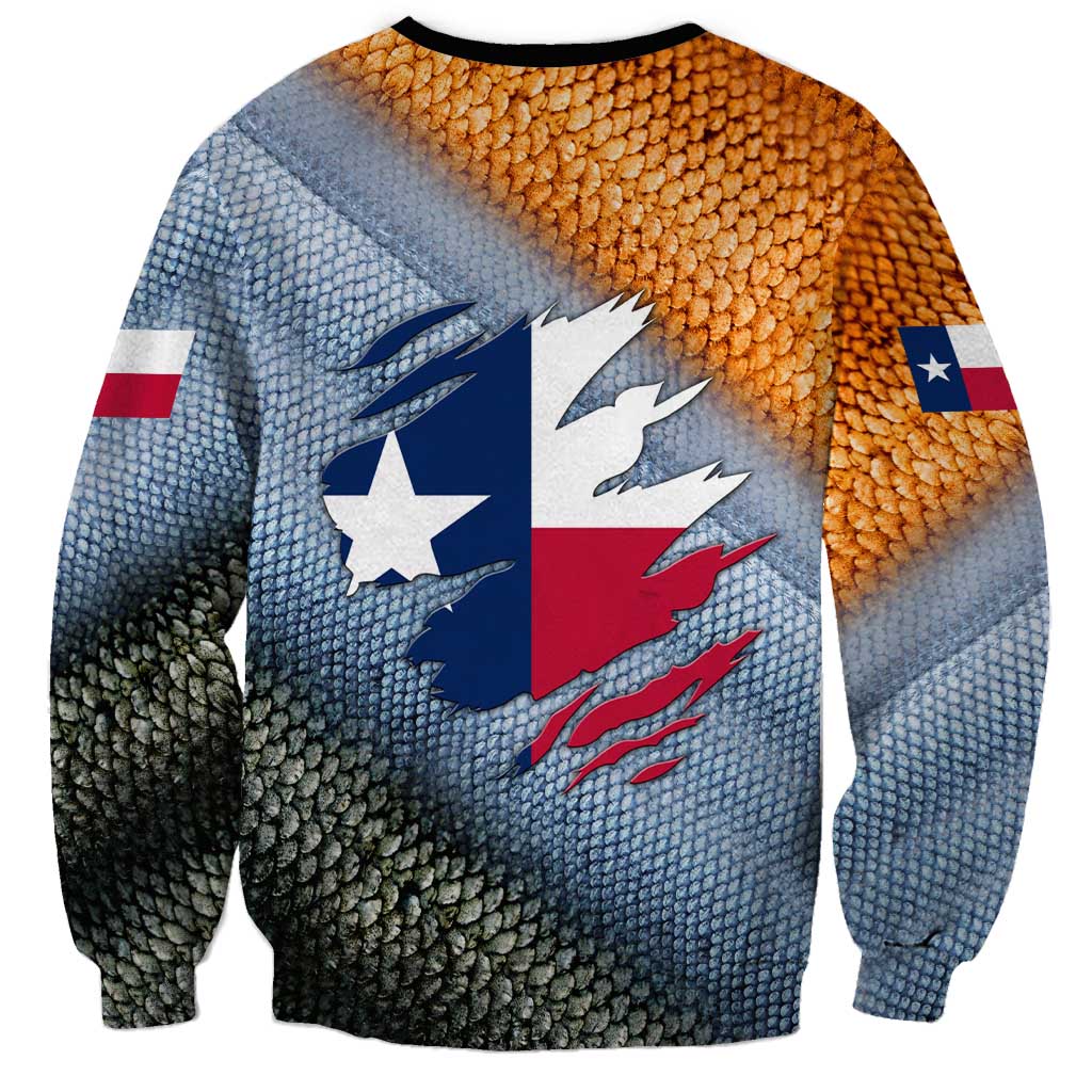 Custom Texas Flag Sweatshirt with Ripped Effect and Fish Scale Pattern - Wonder Print Shop