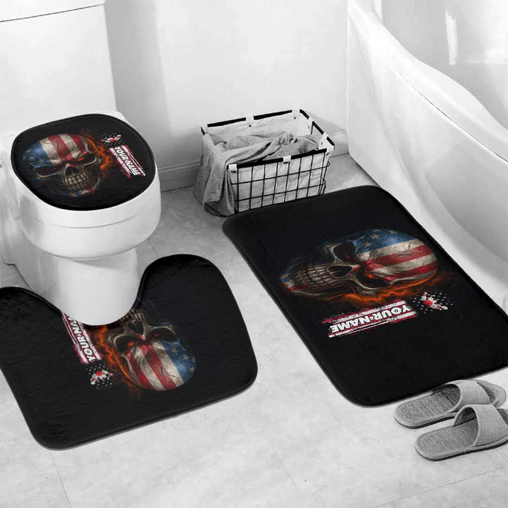 Custom American Flag Skull Bathroom Set with Bowling Pins Flame Effect and Grunge Pattern - Wonder Print Shop