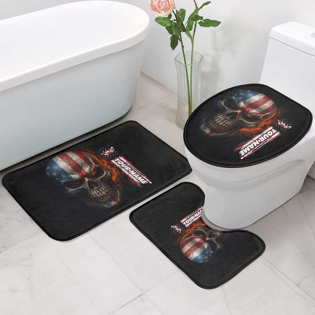 Custom American Flag Skull Bathroom Set with Bowling Pins Flame Effect and Grunge Pattern - Wonder Print Shop