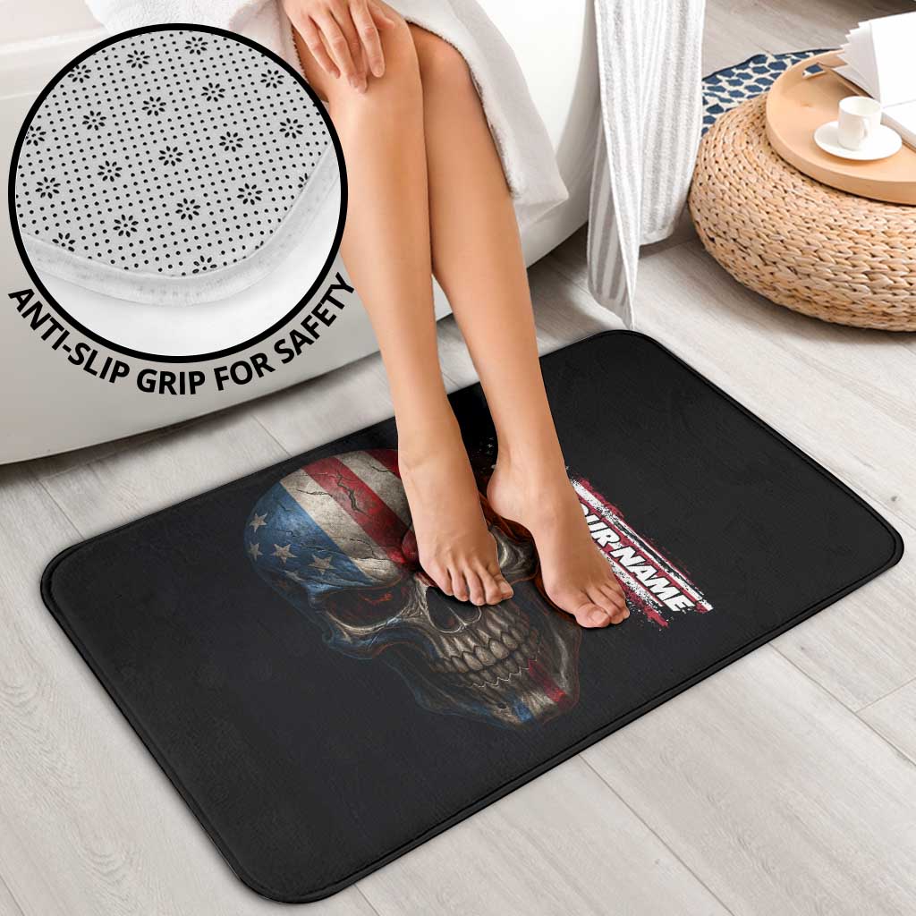 Custom American Flag Skull Bathroom Set with Bowling Pins Flame Effect and Grunge Pattern - Wonder Print Shop
