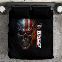 Custom American Flag Skull Bedding Set with Bowling Pins Flame Effect and Grunge Pattern - Wonder Print Shop