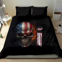 Custom American Flag Skull Bedding Set with Bowling Pins Flame Effect and Grunge Pattern - Wonder Print Shop