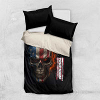 Custom American Flag Skull Bedding Set with Bowling Pins Flame Effect and Grunge Pattern - Wonder Print Shop