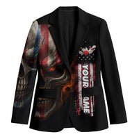Custom American Flag Skull Blazer with Bowling Pins Flame Effect and Grunge Pattern - Wonder Print Shop