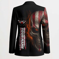 Custom American Flag Skull Blazer with Bowling Pins Flame Effect and Grunge Pattern - Wonder Print Shop