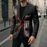 Custom American Flag Skull Blazer with Bowling Pins Flame Effect and Grunge Pattern - Wonder Print Shop
