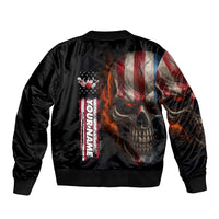 Custom American Flag Skull Bomber Jacket with Bowling Pins Flame Effect and Grunge Pattern - Wonder Print Shop