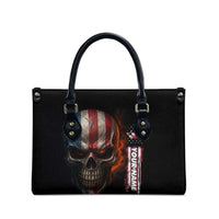 Custom American Flag Skull Leather Bag with Bowling Pins Flame Effect and Grunge Pattern - Wonder Print Shop