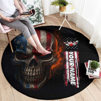 Custom American Flag Skull Round Carpet with Bowling Pins Flame Effect and Grunge Pattern - Wonder Print Shop