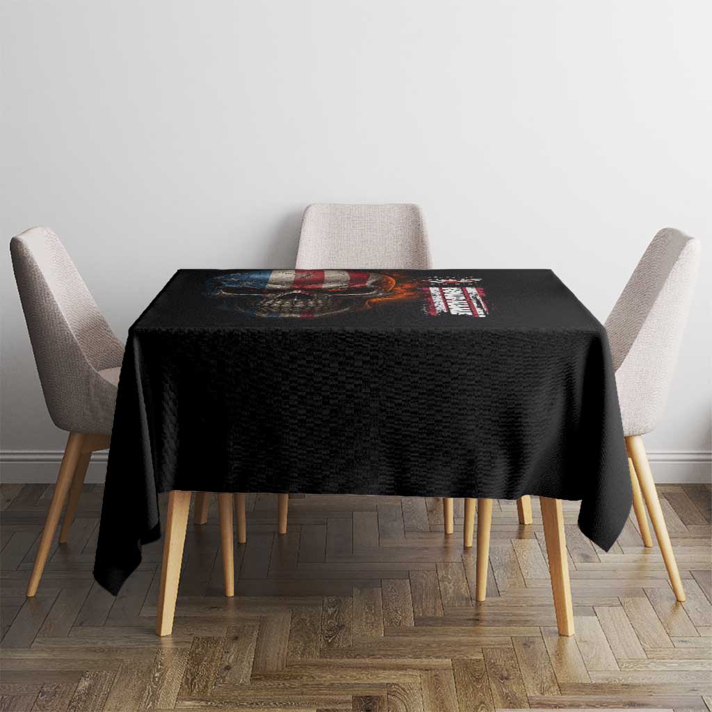 Custom American Flag Skull Tablecloth with Bowling Pins Flame Effect and Grunge Pattern - Wonder Print Shop