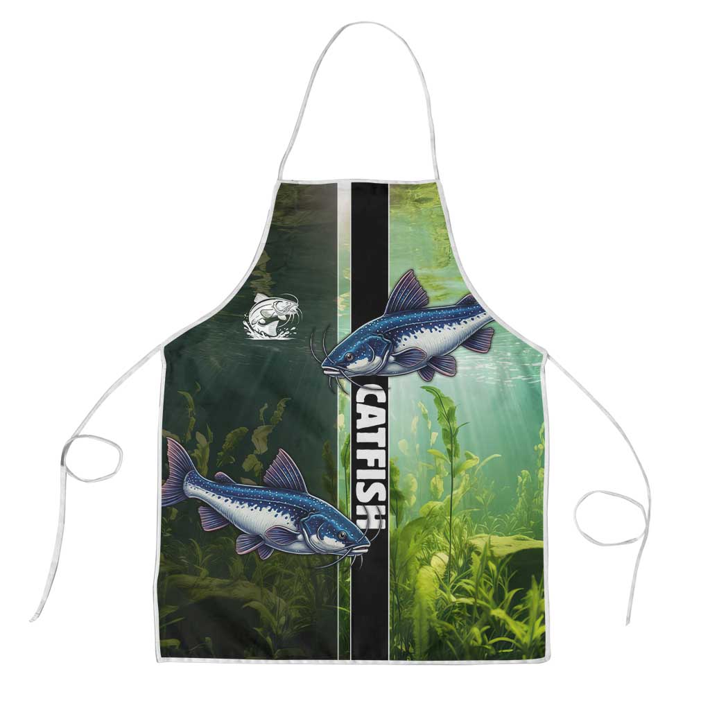 Catfish Fishing Apron with Underwater River Scene and Green Aquatic Pattern - Wonder Print Shop
