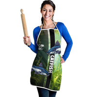 Catfish Fishing Apron with Underwater River Scene and Green Aquatic Pattern - Wonder Print Shop