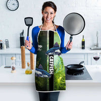 Catfish Fishing Apron with Underwater River Scene and Green Aquatic Pattern - Wonder Print Shop
